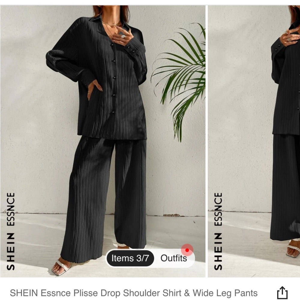 Shein Essence Plisse Drop Shoulder Shirt and Wide Leg Pants